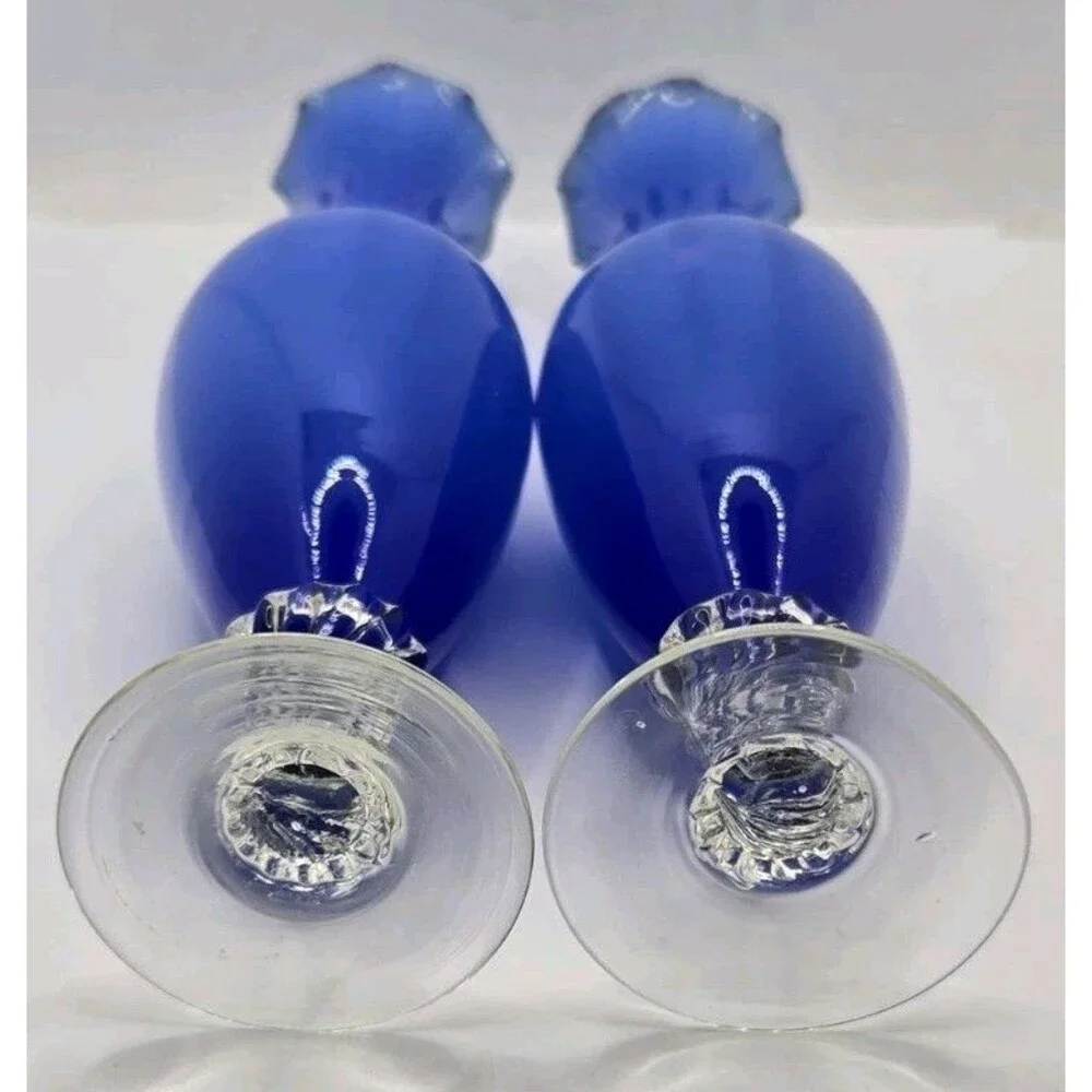 Hand Blown Murano Art Cobalt Blue Encased Opulescent Ruffled Swirl Glass Vase
